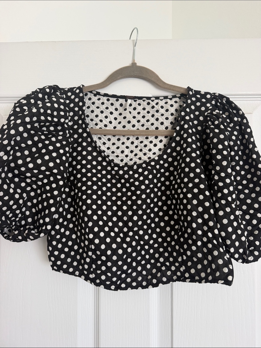 Free People Cropped Blouse Statement Puffy Sleeves Size 4 Womens